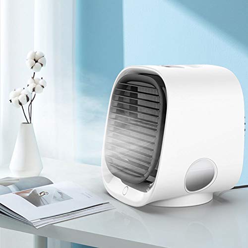 Portable Air Conditioner,Personal Air Cooler,Portable Air Fan,Suitable For Babys Room,Office,Kitchen and Small Room,Usb Desktop Fan,7-color LED,White