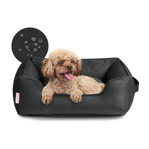 Miguel Outdoor Waterproof Cat Bed with Side Oxford Durable Dog Bed for Small Dog Easy Clean All Weather Rectangle Medium Pet Bed Bolster Tough Puppy Bed Scratch Resistant Removable Cover 25 inches