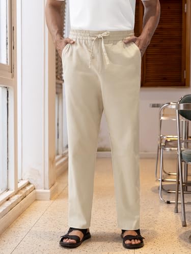 RQP Mens Linen Pants Drawstring Casual Pants Lightweight Stretch Beach Pants Baggy Dress Trousers2