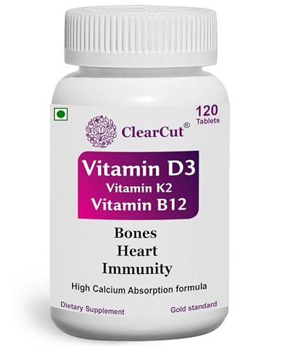 ClearCut Vitamin D3 K2 B12 Calcium tablet Joints bones Boosting Immunity supplement for men women 120