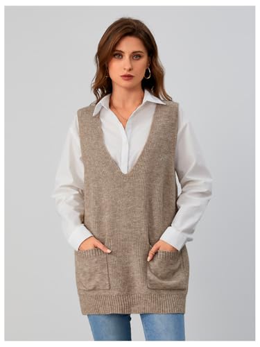 OYOANGLE Women's Deep V Neck Sweater Vest Sleeveless Pullover Sweaters with Pocket Fall Knitted Tank Tops3