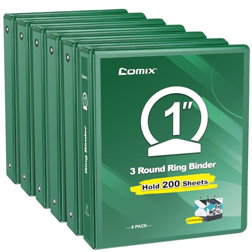 COMIX 3 Ring Binder 1 inch with Clear View Cover 1 View Binder Holds 200 Sheets of US Letter Size Paper 6 Pack (Green)