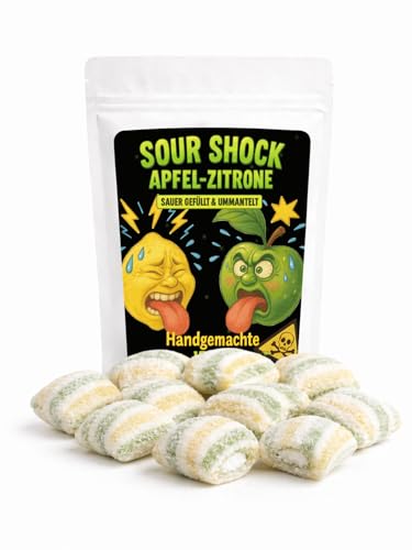 Super saure Bonbons Apfel-Zitrone 180g – Sour Shock – extrem sauer gefüllt & ummantelt – Bömskes Bonbonmanufaktur