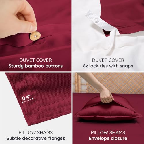 Image of Bambaw 100% Viscose Derived from Bamboo Duvet Cover King Size - 3 Piece Cooling Duvet Cover Set, Super Soft Duvet Cover King Size, Breathable Duvet Cover King, Soft Bedding, No Comforter (Burgundy)