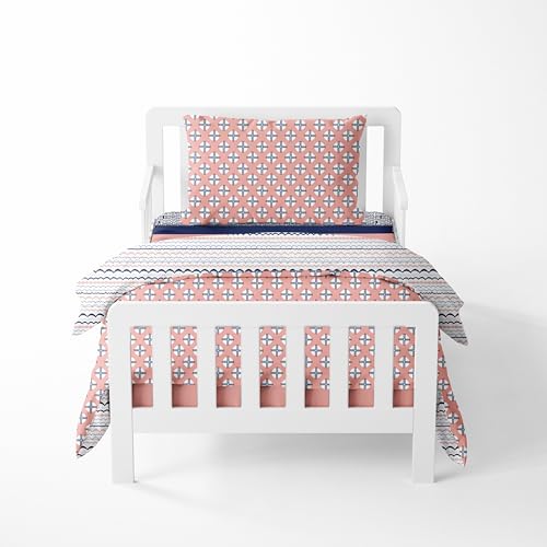 Bacati - Tribal Toddler Bedding Products (4 pc Toddler Bedding Set, Coral/Navy)