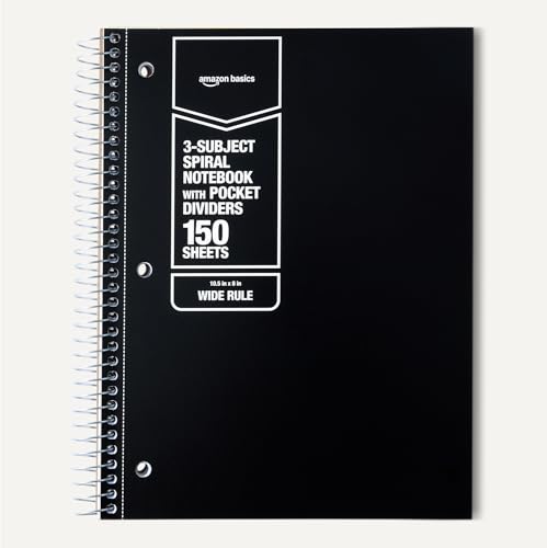 Amazon Basics Wide Ruled Spiral Notebook, 3-Subject with Pocket Divider, 150 Sheets, 8" x 10-1/2", 3 pack image 2