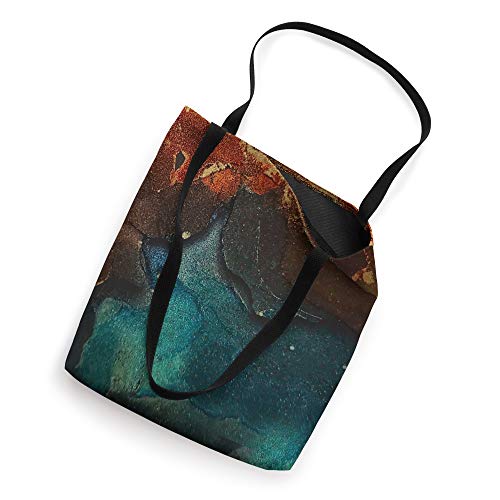 Bolso Tote con patrón moderno en tinta de alcohol naranja y verde azulado miniatura 2