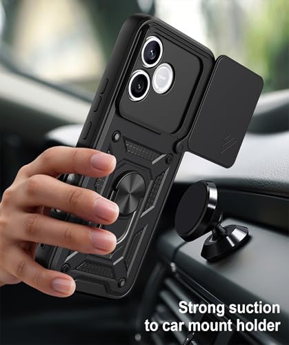 Image of Casodon Shockproof Back Case Cover for Honor 600 Lite 5G, Shockproof Honor 600 Lite Back Cover, Ring Case with Kickstand and Camera Protection Shutter - Black