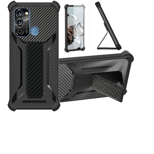 bojioderf Case Compatible for Itel Vision 3 Phone Case Cover [with Tempered Glass Screen Protector] Hybrid Case [Folding Support Magnetic] [Frosted Anti-Fingerprint] Black