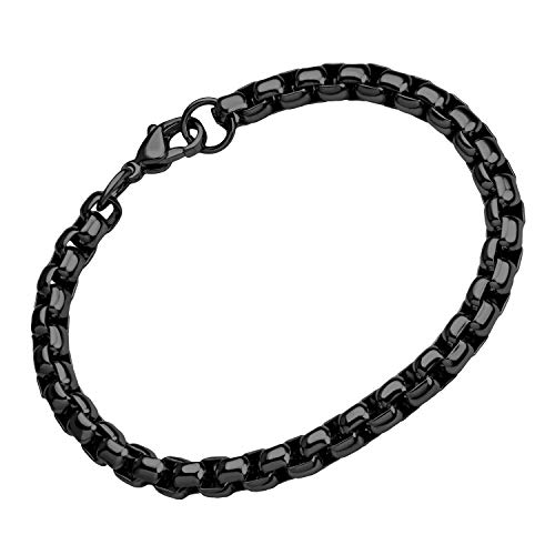555Jewelry 5mm Stainless Steel Box Chain Bracelet for Men & Women, Black, 9 Inch