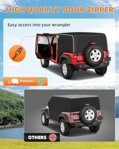 Image of Waterproof Cab Covers Fit for Wrangler 2007-2025 JK JKU JL JLU 4 Door, Scratchproof Inner Cotton Car Cover with Driver Door Zipper Windproof Straps All Weather UV Protection