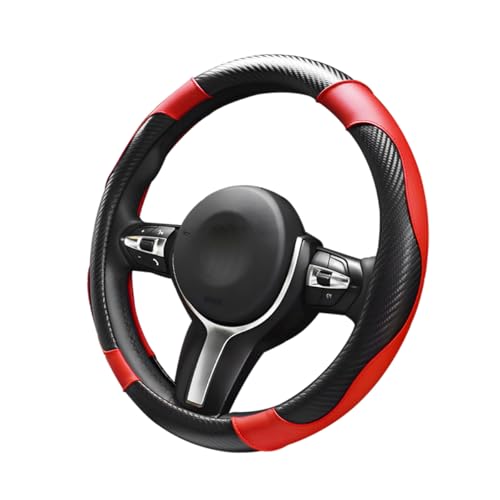 SHMZK Car Steering Wheel Cover 15 inch Carbon Fiber Microfiber Leather Elastic Steering Wheel Protector Breathable Anti-Slip Comfortable Steering Wheel Covers for Most Cars (Black&Red)