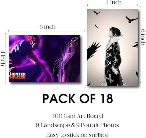 Image of ATEVON Hunter Anime Wall Poster Set - Pack of 18 Unframed 6x4 inch Prints | Wall Collage Kit Featuring Gon Freecss Killua Zoldyck Kurapika Isaac Netero | Aesthetic Anime Decor for Bedroom & Dorm
