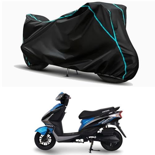 Image of Waterproof Bike Body Cover Compatible for | Ampere REO | Taffeta Fabric, Sky Piping Design, Bottom Elastic Fit | Dustproof, Sun UV & Rain Protection for All Weather.