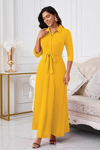Image of Runwind Women Church Maxi Dresses 3 /4 Sleeve Button Down Print Casual Office Dress African