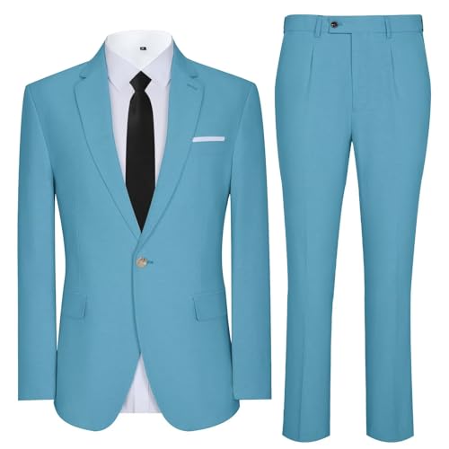 Mens Cotton Suit 2 Piece Set Slim Fit One Button Solid Dress Casual Blazer Formal Wedding Party Prom Tuxedo Jacket and Pants3