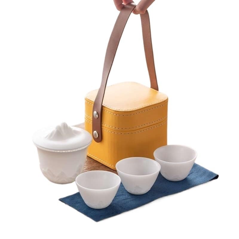 zestaw do herbaty, Zestaw do herbaty z porcelany kostnej, przenośne filiżanki japońskiej 3 filiżankami i torbą podróżną na zestawy upominkowe dla dorosłych Spotkanie przy herbacie