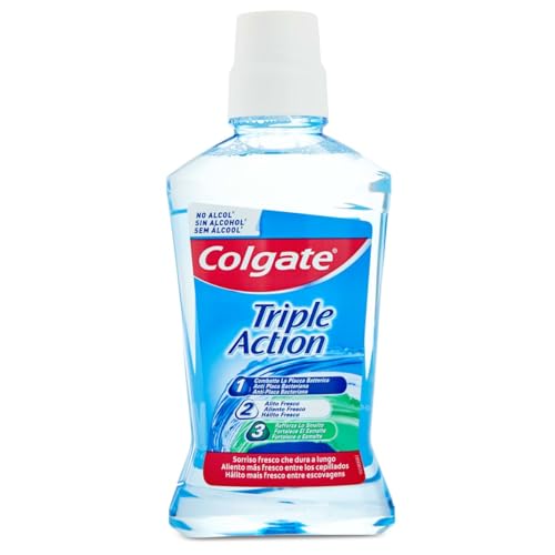 COLGATE - Triple Action - Enjuague Bucal, Azul, Menta, Menta, 500 Mililitros