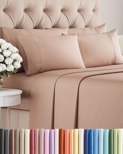 Image of Queen 6 Piece Bed Sheet Set - Comfy, Breathable & Cooling Sheets - Mauve | Ultra-Soft Hotel Luxury Bedding Set w / 8-16 Inch Deep Pockets, 1 Flat & 1 Fitted Sheet & 4 Pillowcases, Wrinkle & Fade Free