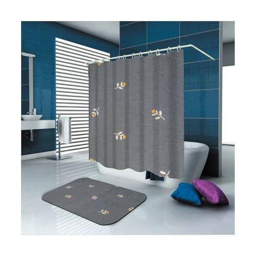 Rideau de douche gris 90x180 motif floral lavable en polyester - 2
