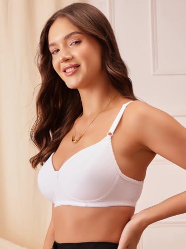 Image of Clovia Women's Cotton Rich Solid Padded Full Cup Wire Free T-Shirt Bra - White