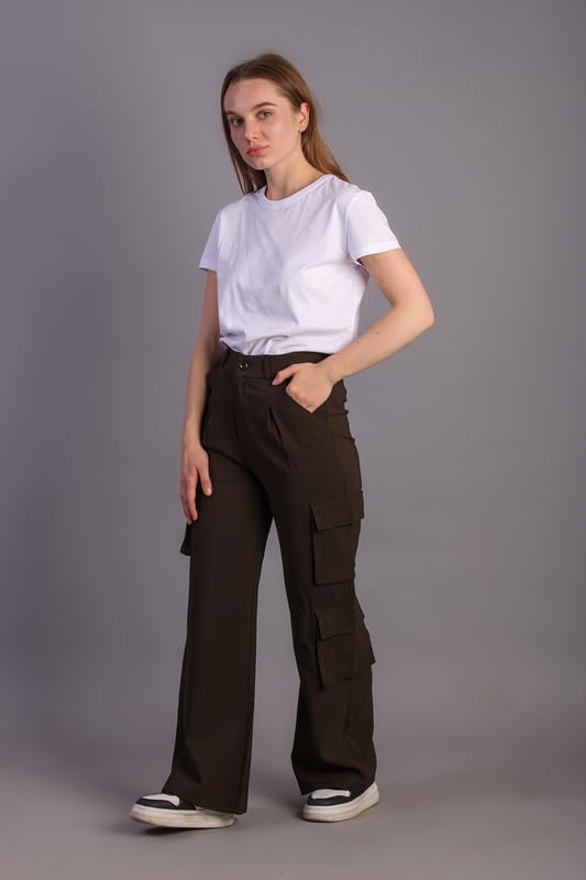 Image of HIGH Buy Women Korean 5 Pocket Cargo Comfort and Styles Baggy Super Lycra Pants for Women and Girls - Perfect High Waist Trousers for Women