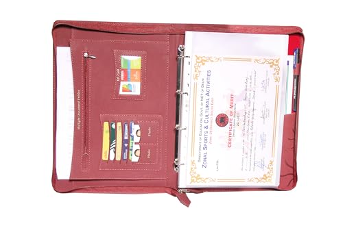 Image of Sukeshcraft Pu Multiuse 30 File Sleeve for Documents, Certificates, Fixed Deposit Receipt, Portfolio Documents Holder (Redwine, Foolscap Size)