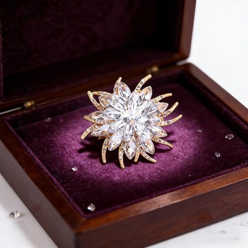 Image of Sparkling Crystal Flower Brooch Pins for Women Dainty Rhinestone Flower Shape Brooch Pin Suit Scarf Hats Decoration Wedding Jewelry