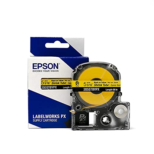 Epson LABELWORKS 205STBYPX Genuine Tape Cartridge - Black on Yellow Shrink Tube Industrial Label Maker Tape - AWG 8-12, 3/16" (5MM) Wide, 8 ft (96")