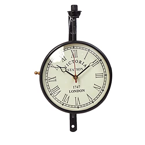 Image of YMRR Double-Sided Vintage Station Wall Clock | Victoria Style Antique Metal Hanging Clock for Home Decor | Railway Platform Design | Decorative Analog Clock for Living Room & Office, (8 inch)