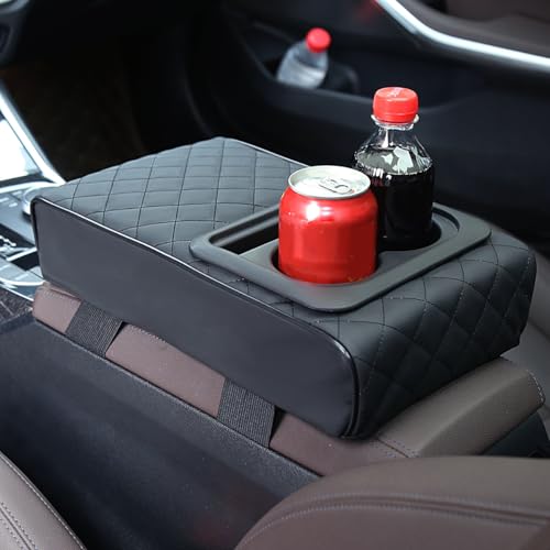 Image of Osilly Car Center Console Armrest Pillow with Cup Holder, Leather Middle Console Protection Cushion with Phone Holder, Memory Foam Auto Arm Rest Box Cover, Universal Vehicle Accessories (Textures)