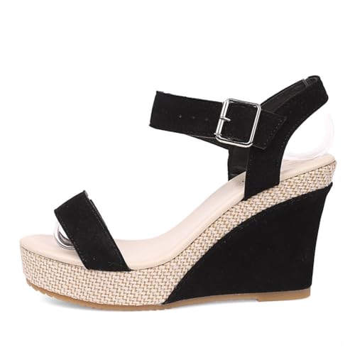 Onsoyours Sandalen Damen Sommer Keilabsatz Sandaletten Wildleder Elegant Sandalen Sommerschuhe A Schwarz 39 EU