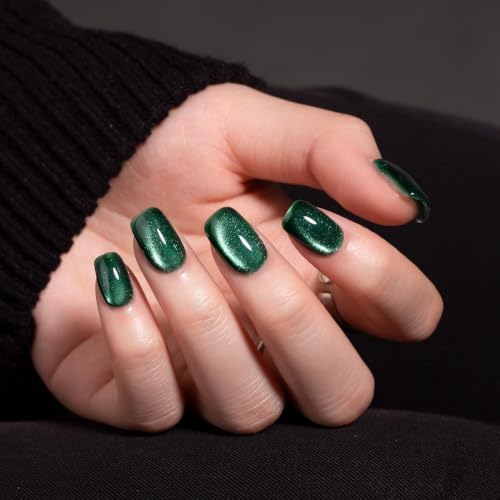 Image of Cat Eye Gel Polish with Dual Magnet 15ML Holographic Glitter Magnetic Soak-Off UV /LED Gel Polish for Salon & DIY Nail Art (EMERALD AURORA)