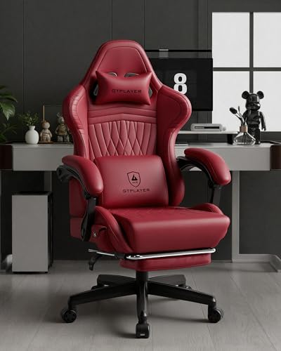 Image of GTPLAYER Gaming Chair for Adults, Ergonomic Video Game Chairs, Footrest & Linkage Armrest, Reclining High Back Silla Gamer with Speakers for Home Office, Ace Pro, Wine Red