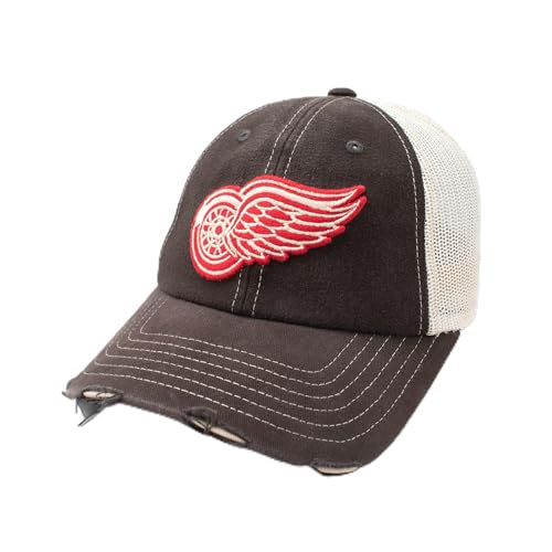 AMERICAN NEEDLE Officially Licensed NHL Hockey Orville Team Hat Distressed Dad Cap Adjustable Authentic New (Detroit Red Wings (Black/Stone))
