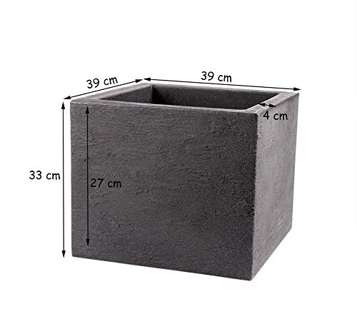 BigDean Pflanzkübel 39x39 cm groß - Granitstein-Optik in Anthrazit - Für Außen, frostsicher & wasserdicht - XXL Pflanztopf, Blumenkübel, Blumentopf für Terrasse & Balkon
