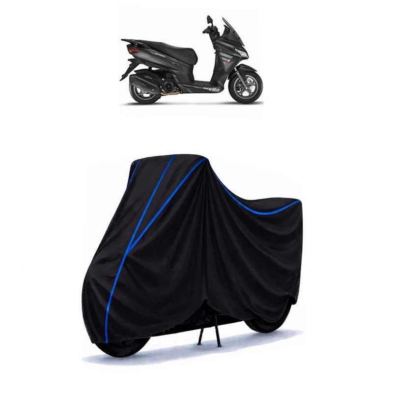 Image of Scooty Cover Water Resistant for SXR | Universal Scooter & Bike Cover | Heavy Duty UV Dust, Rain & Scratch Protection | Elastic Fit All Weather Indoor Outdoor | Black with Blue Piping