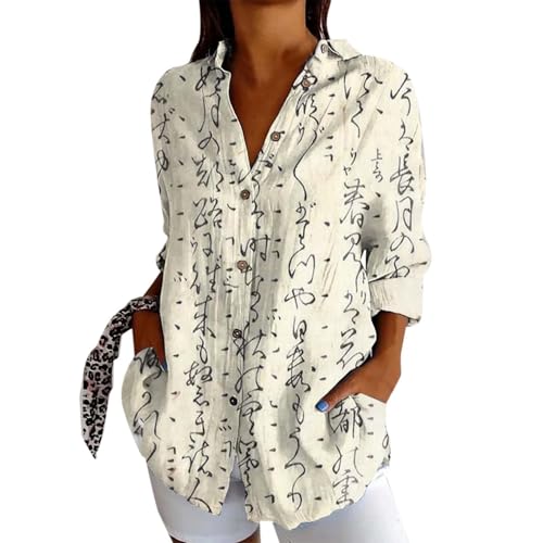 Mujer Camisa Holgada de Manga Larga Blusa Informal con Estampado Gráfico Blusones Mujer Tallas Grandes Moda Suelto Casual Camisas Larga a la Moda de Primavera y Verano Cómodo y Ligero Shirt Elegante