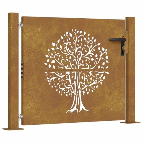 vidaXL Portail de Jardin, Portillon de Patio, Barrière de Sécurité, Porte d'Extérieure Terrasse, 100x75 cm Acier Corten Conception de l'arbre