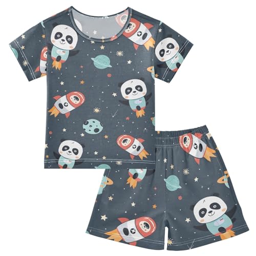 ALAZA Panda Outer Space Star Pajamas Short Sleeve 2 Piece Sleepwear Top and Bottom Pajama Set Unisex