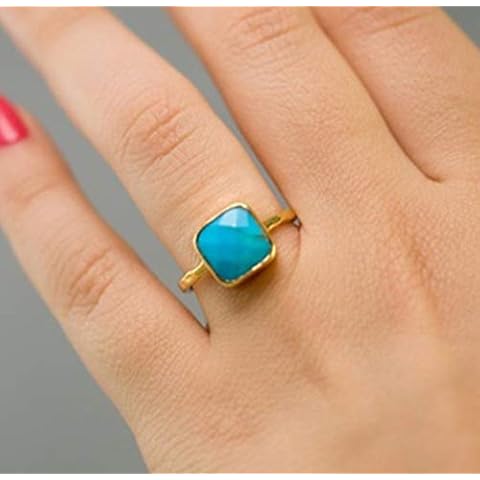 Goldenchen Fashion Jewelry Women 18K Gold Filled Huge Turquoise Wedding Ring (7) Cover