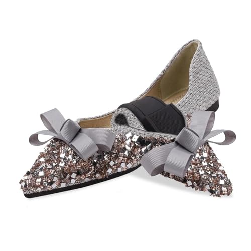 Women's Pointed Rhinestone Flat Shoes Glitter Flowers Wedding Comfortable Dress Shoes 8 Apricot