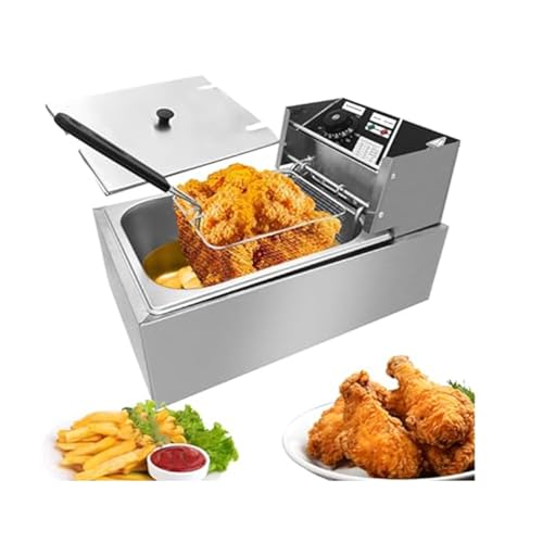 BOOZXCV Freidora, Freidora Eléctrica Profesional De 6 L con Depósito De Aceite Extraíble Y Tapa - Freidora Eléctrica Comercial De 2500 Vatios con 4 Pies Antideslizantes
