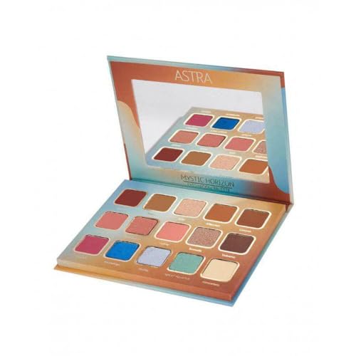 Astra Mystic Horizon Eyeshadow Palette art. 00013890001, contiene 15 inedite tonalità declinate in 3 texture differenti: Sensational Mat, Superior Satin, Firework. (15 gr.) Oftalmologicamente testato.