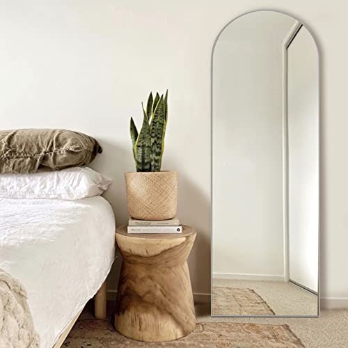 Image of PexFix Arched Full Length Mirror,Floor Body Mirror with Stand,Full Length Wall Mirror with Wood Frame,Dressing Mirror for Bedroom,Silver,60''x20'' (USAM019)
