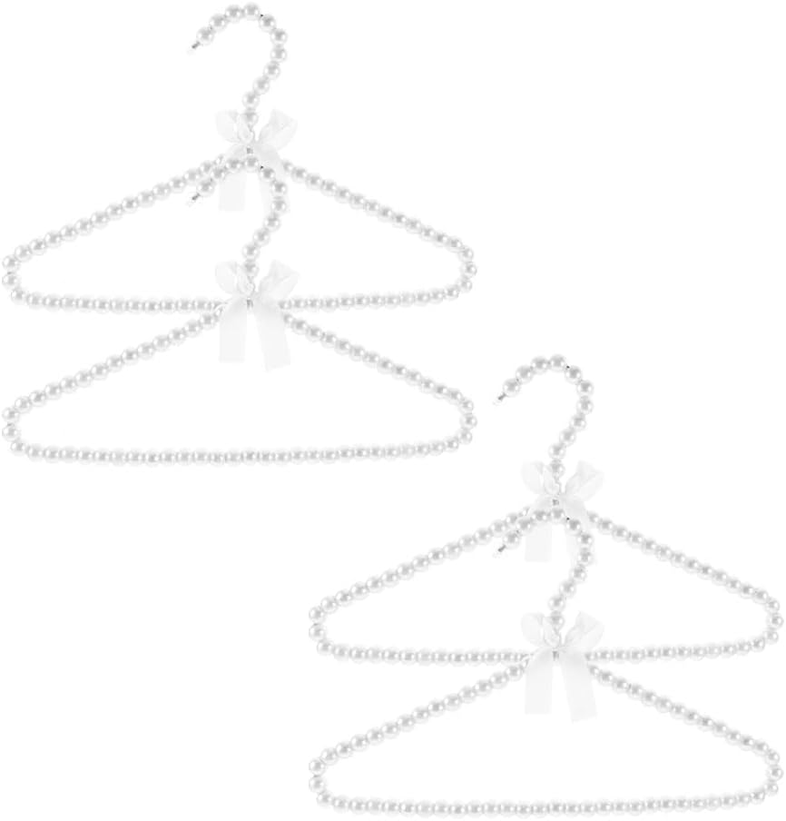 LUOZZY 8 Pcs Pearl Bowknot Children Pet Clothes Hangers 30cm White for Hanging Garments