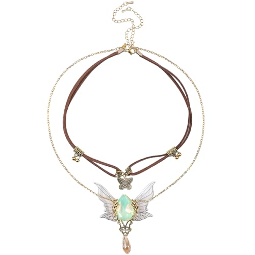 MOSTORY Renaissance Hippie Vintage Necklace - Layered Butterfly Neckalce for Women Cosplay Fairycore Outfit Halloween