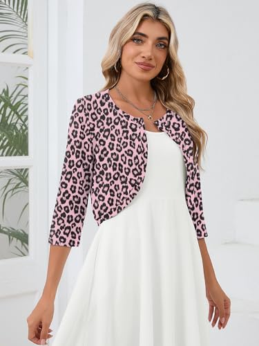 Image of Heymoments Women's 3 /4 Sleeve Casual Shrugs Lightweight Open Front Cropped Cardigan for Dresses