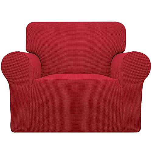 Image of Easy-Going Stretch Chair Sofa Slipcover 1-Piece Couch Sofa Cover Furniture Protector Soft with Elastic Bottom for Kids, Pet. Spandex Jacquard Fabric Small Checks (Chair, Christmas Red)