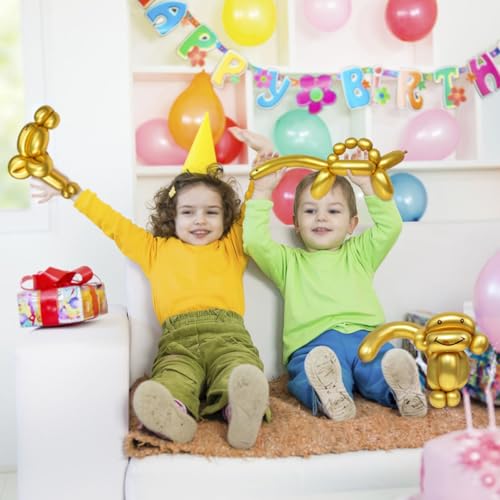 Image of LXZFCRG 260 Long Balloons, Shiny Metallic Latex Twisting Balloon for Balloon Animals, Magic Balloons for Birthdays Wedding Party Decorations 100pcs (Metallic Gold)